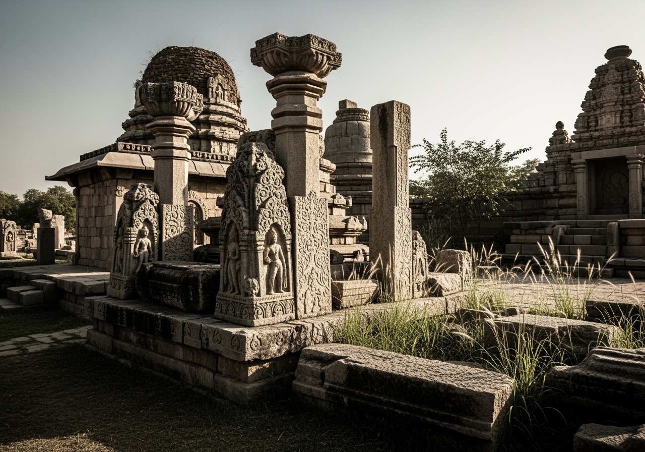 Ancient archaeological ruins and Buddhist structures