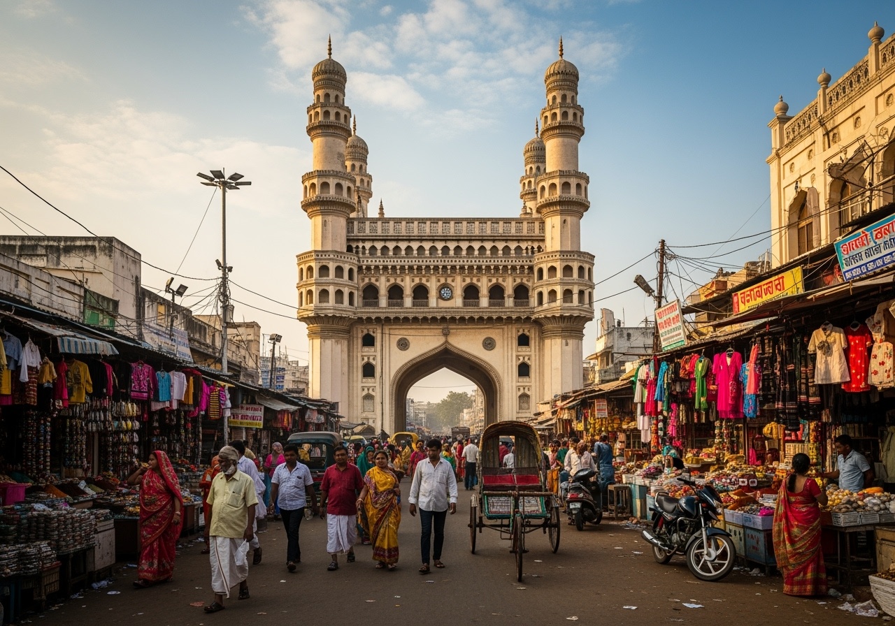 Historic Charminar monument in Bhagyanagar old city
