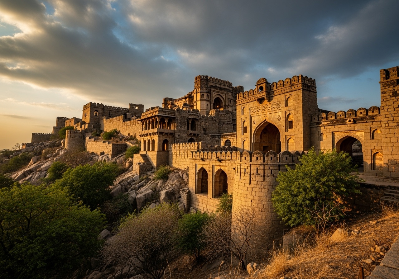 Majestic Golconda Fort ruins on hilltop
