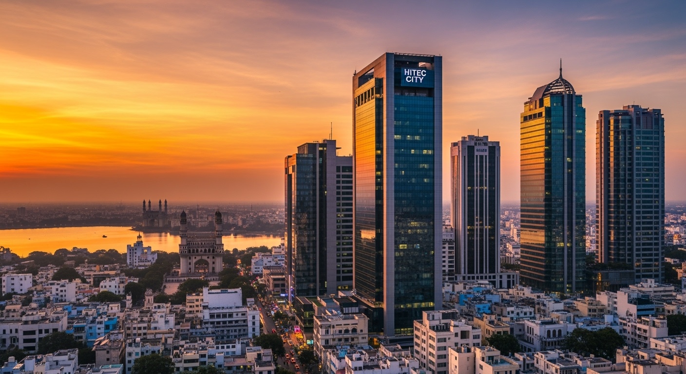 Beautiful panoramic view of Bhagyanagar city skyline during golden hour