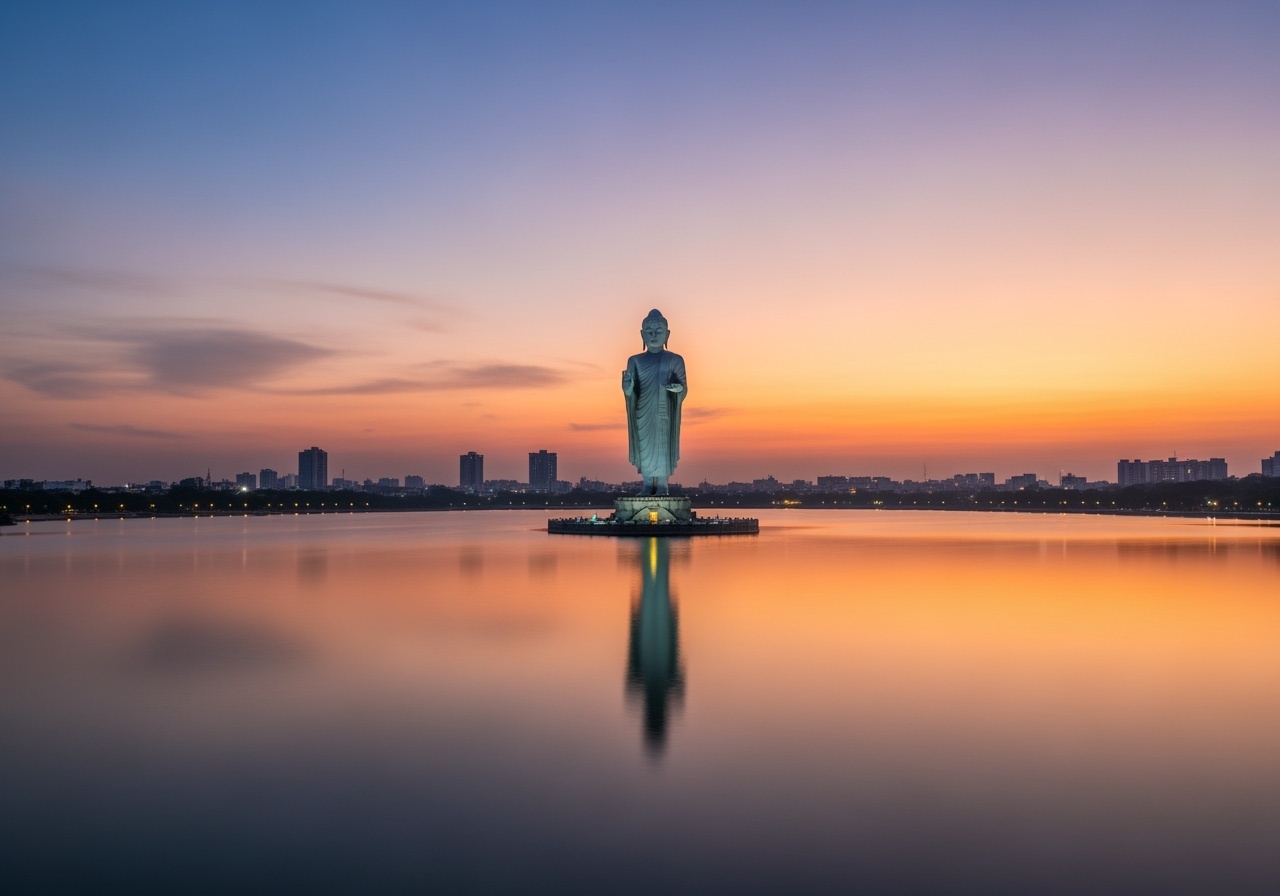 Hussain Sagar Lake with Buddha statue