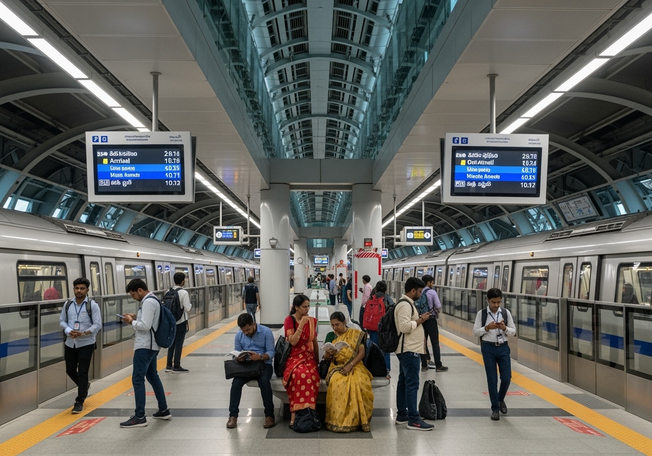 Modern metro train station with clean platforms